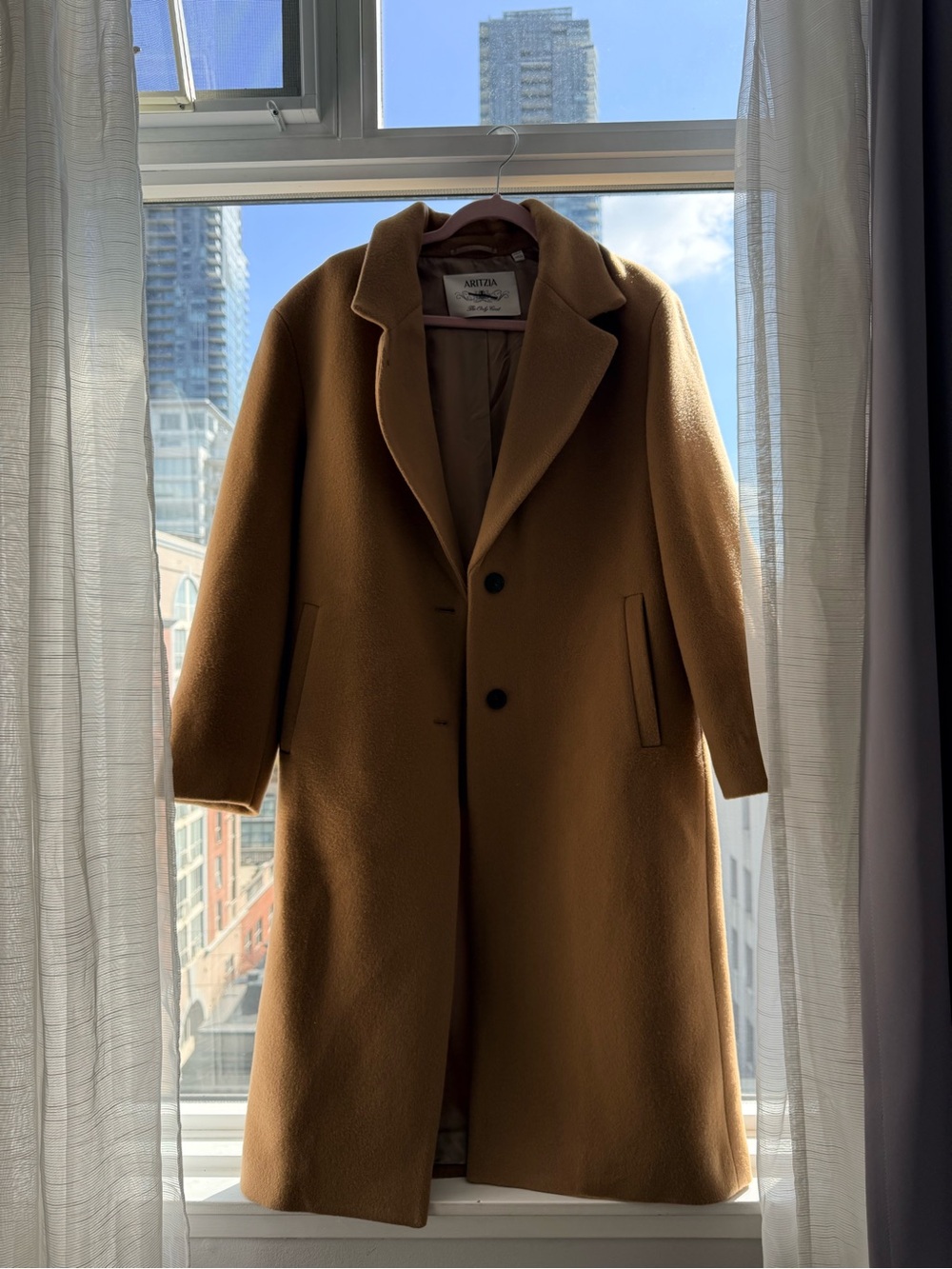 Aritzia Men's Wool-Blend Camel Pea Coat